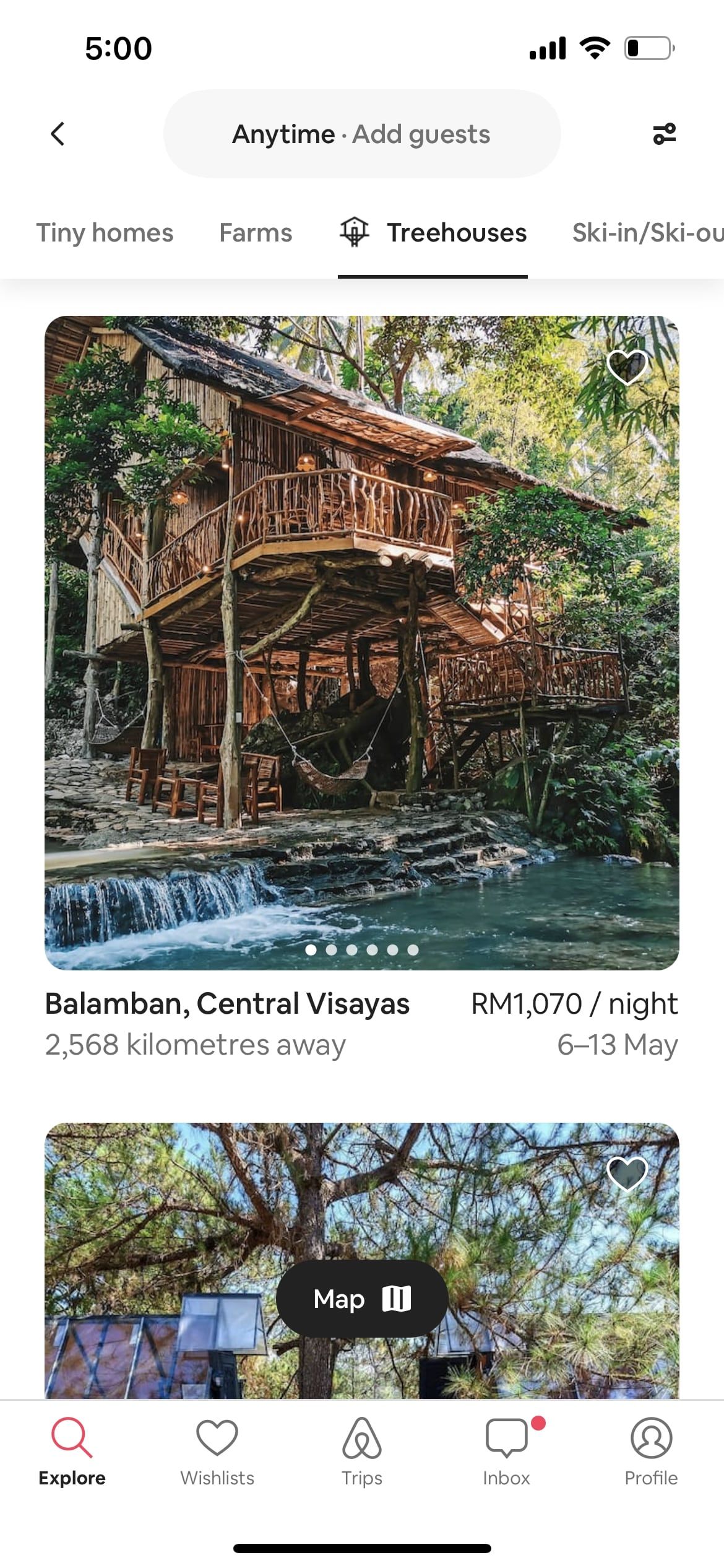 airbnb app list of treehouses