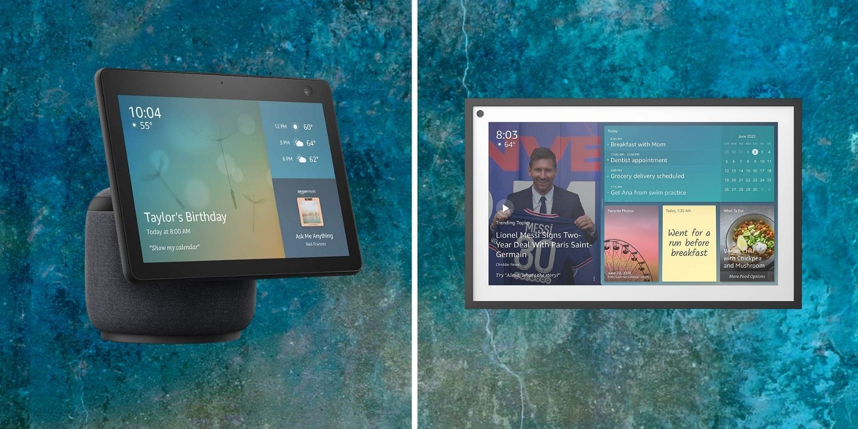 amazon echo show 10 on the left and the echo show 15 on the right