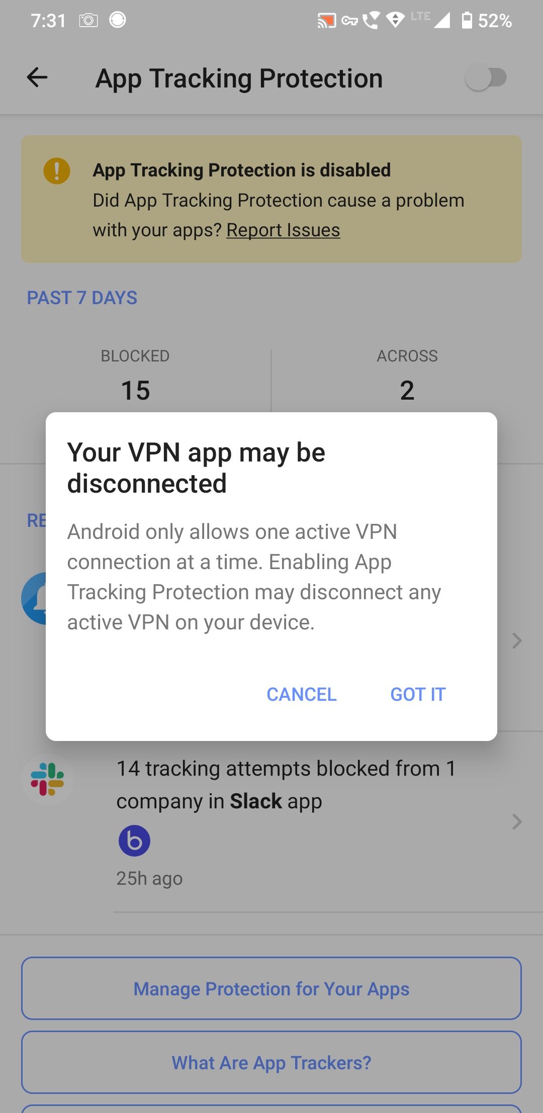 android limits to only one VPN connection at a time