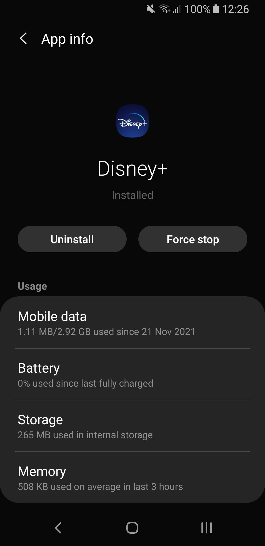 android phone disney+ app info