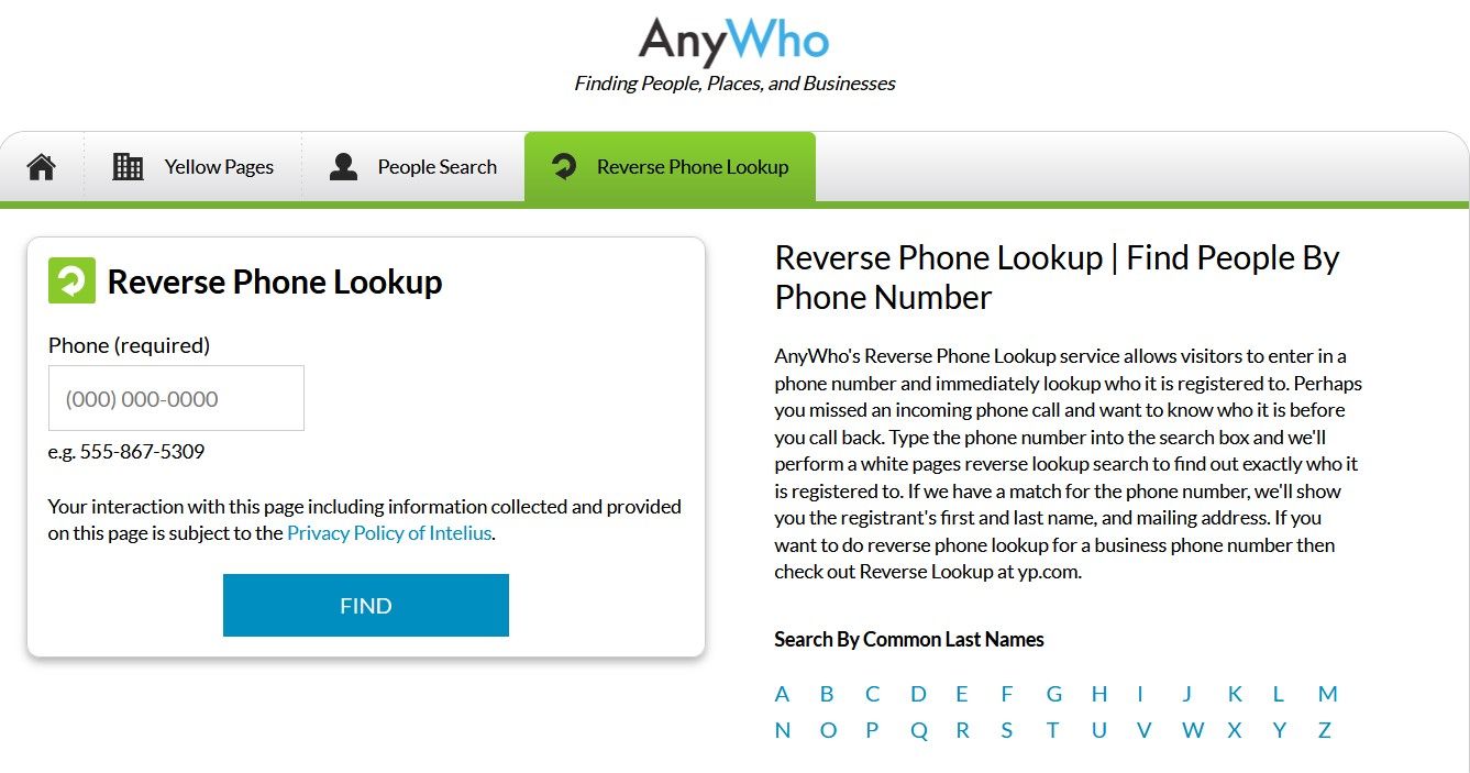 AnyWho Reverse Phone Lookup Tool