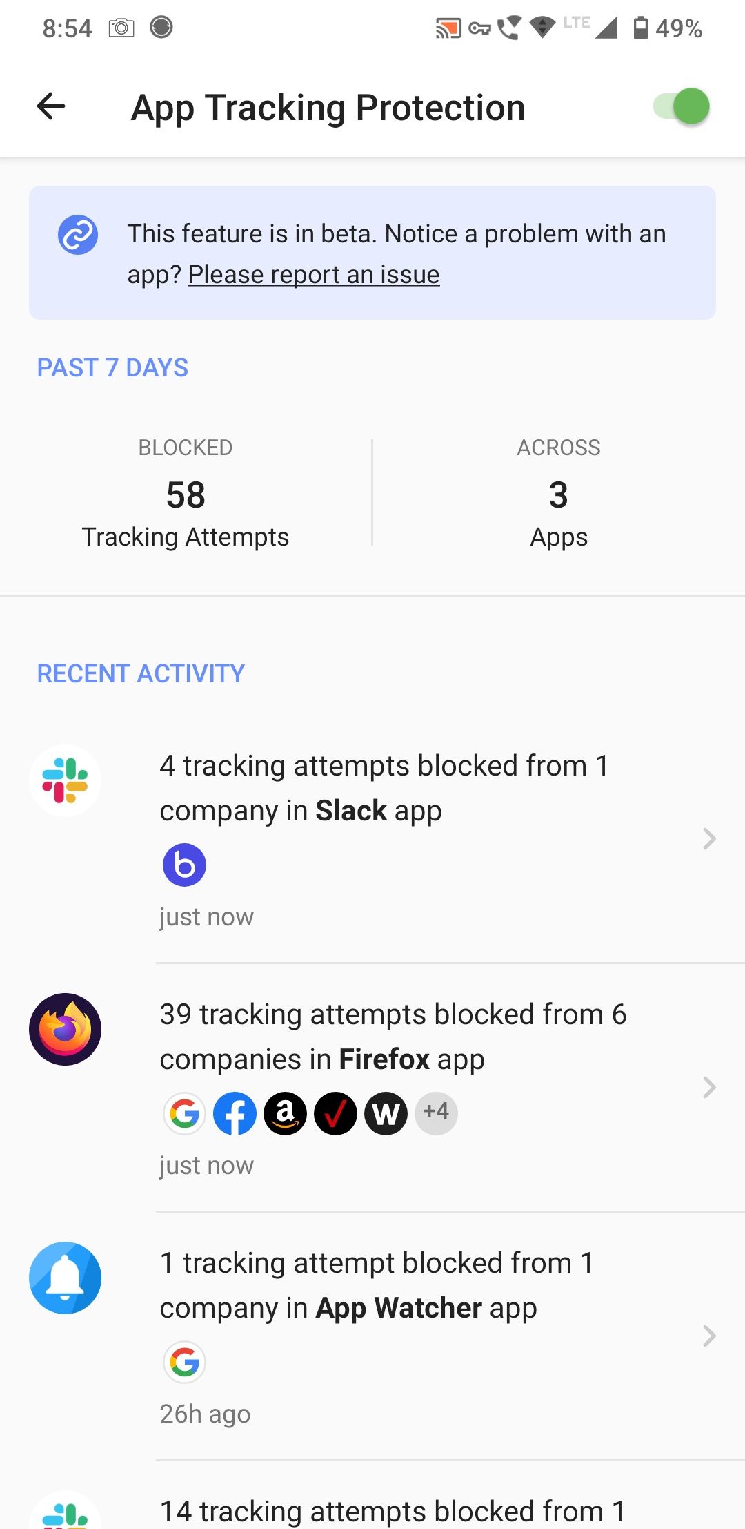 app tracking protection in action