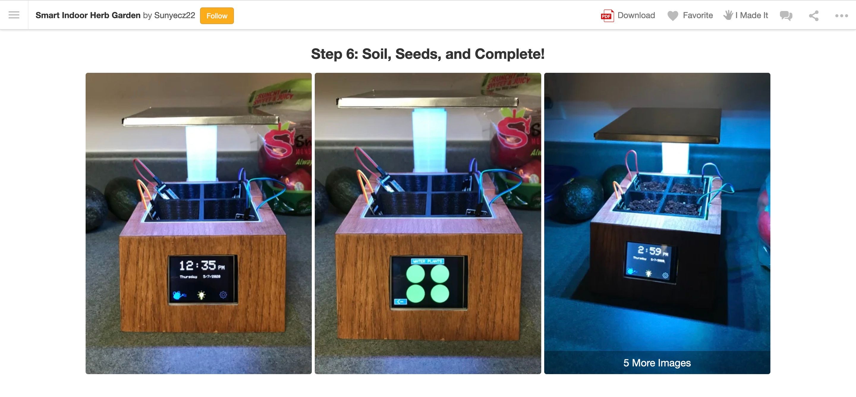 A screenshot showing 3 front-on images of a small desktop garden with an overhead light