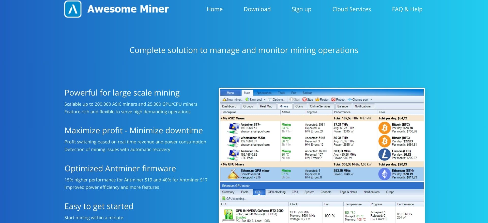 awesome miner website homepage screenshot