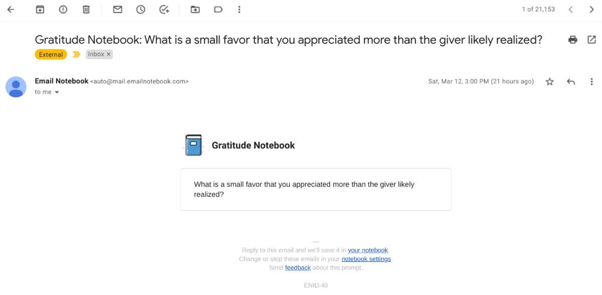 Reply to Email Notebook to maintain your gratitude journal through writing emails