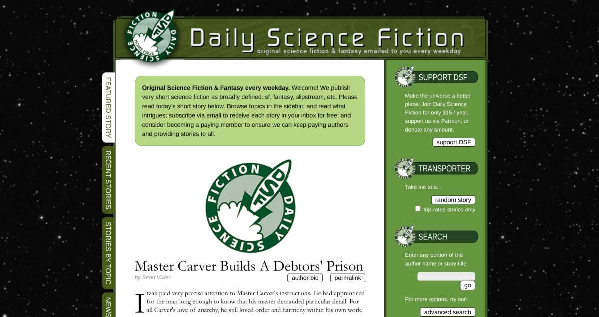 Daily Science Fiction is a large, well categorised collection of science fiction and fantasy stories and series