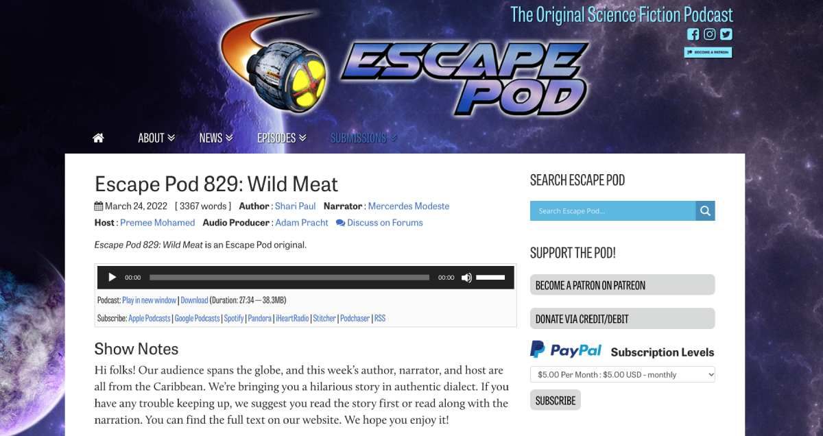 Escape Pod is the oldest and best science fiction podcast, and you can also read its stories in text