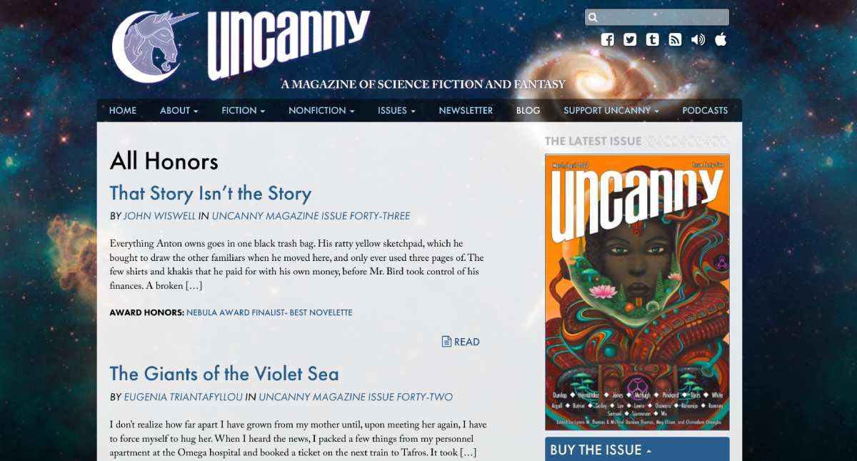 Uncanny Magazine is the best online science fiction magazine with an enviable list of award winning stories