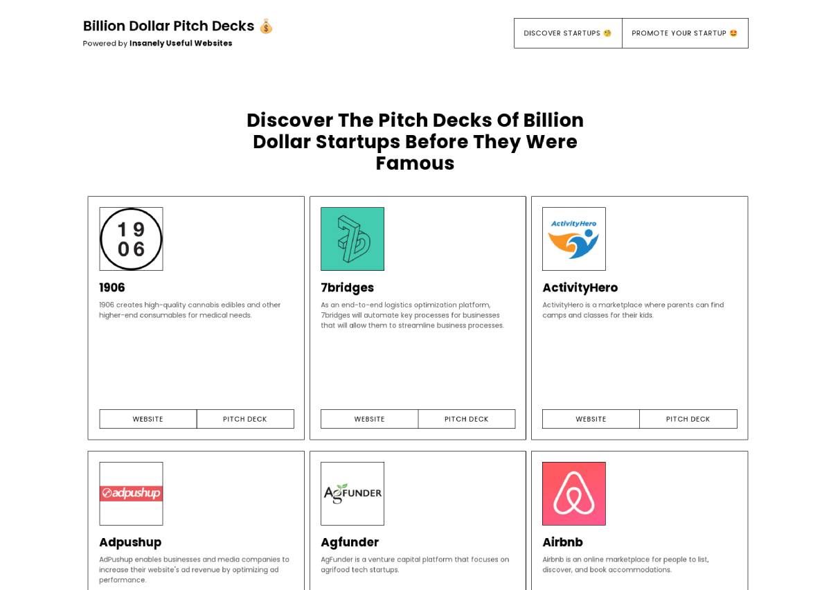 Billion Dollar Pitch Decks collects early-stage pitch decks from startups that eventually become worth a billion dollars