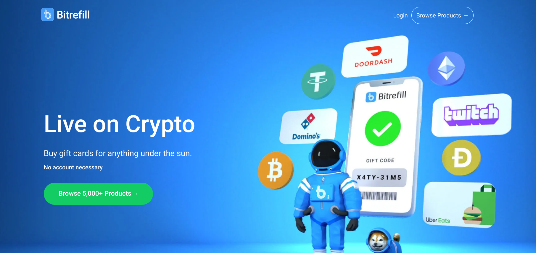 اسکرین شات صفحه اصلی وب سایت bitrefill