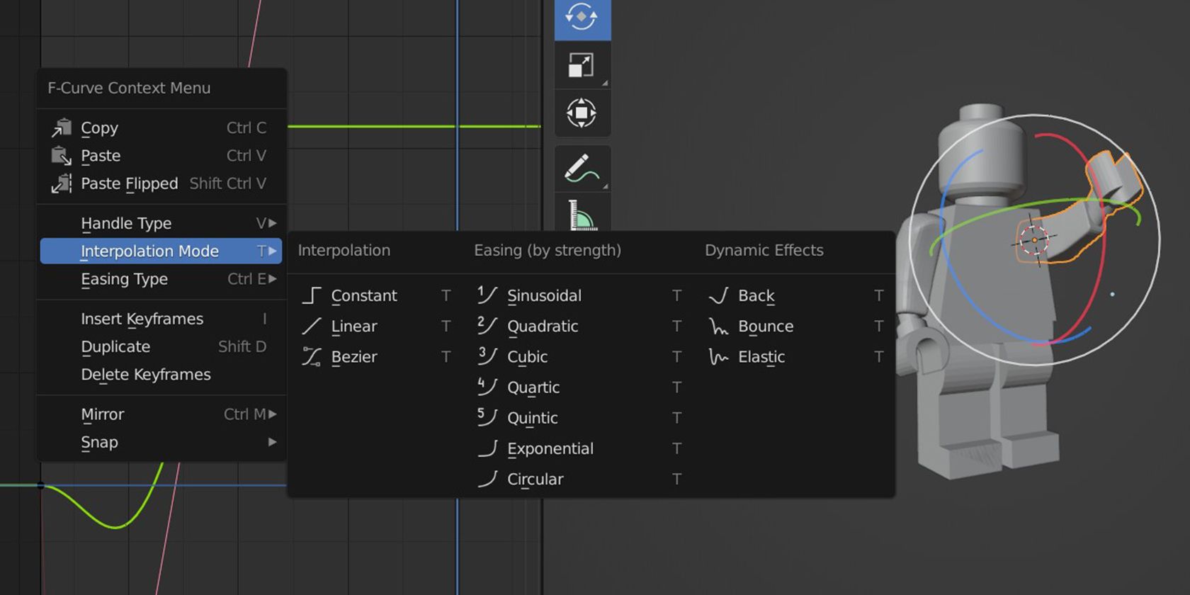 Some keyframe interpolation presets in Blender.