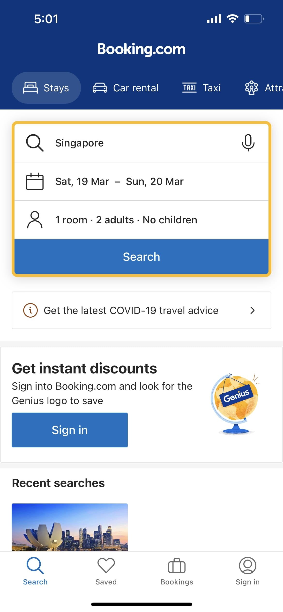 booking.com app main page
