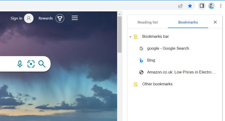 Chrome's experimental bookmarks side panel