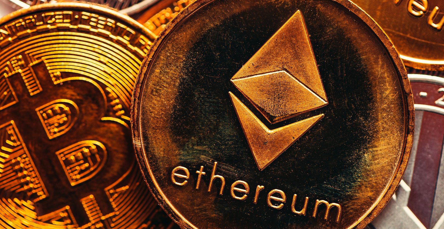 bitcoin and ethereum gold coins