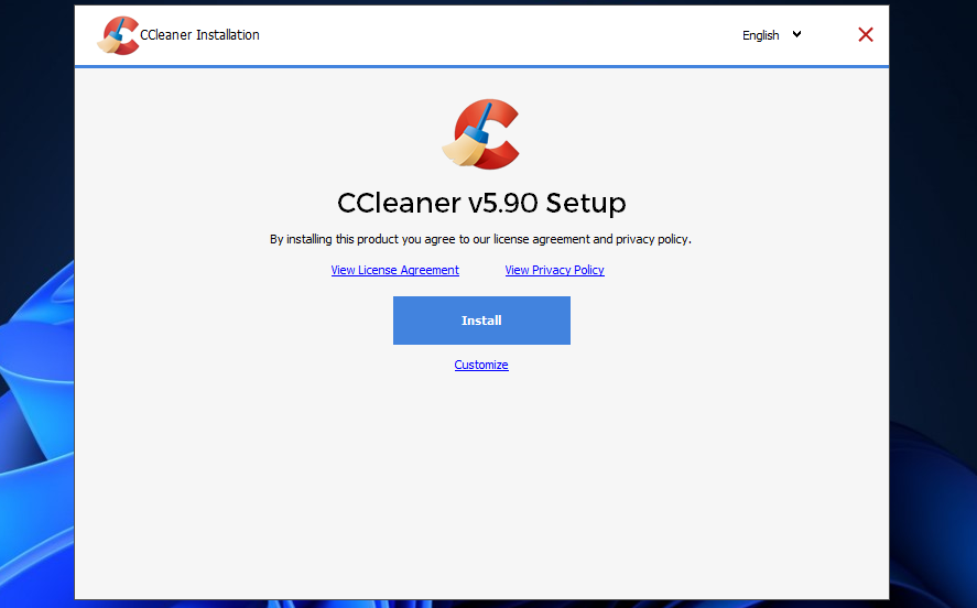 The CCleaner Installation window 