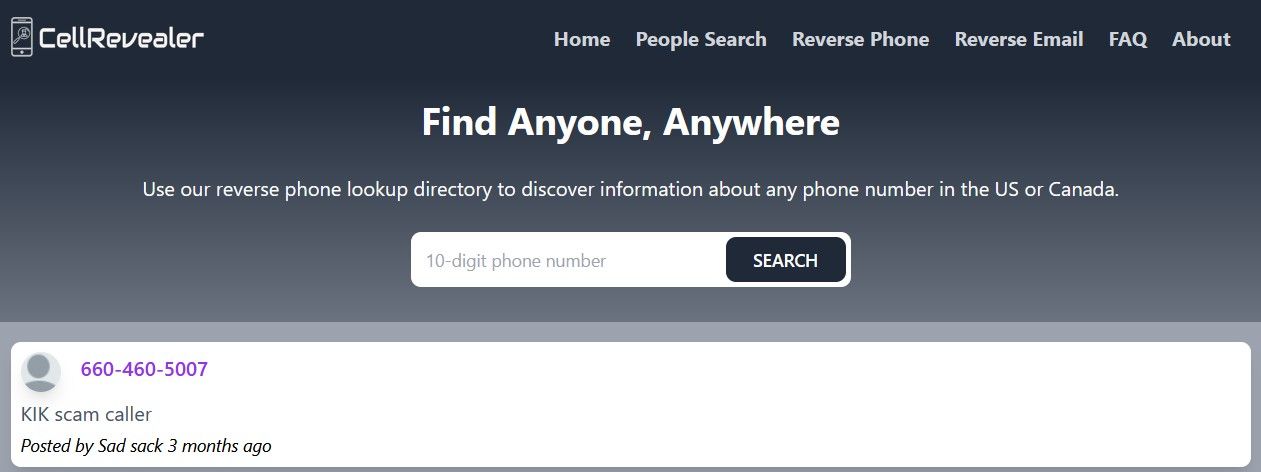 CellRevealer Reverse Phone Lookup Service