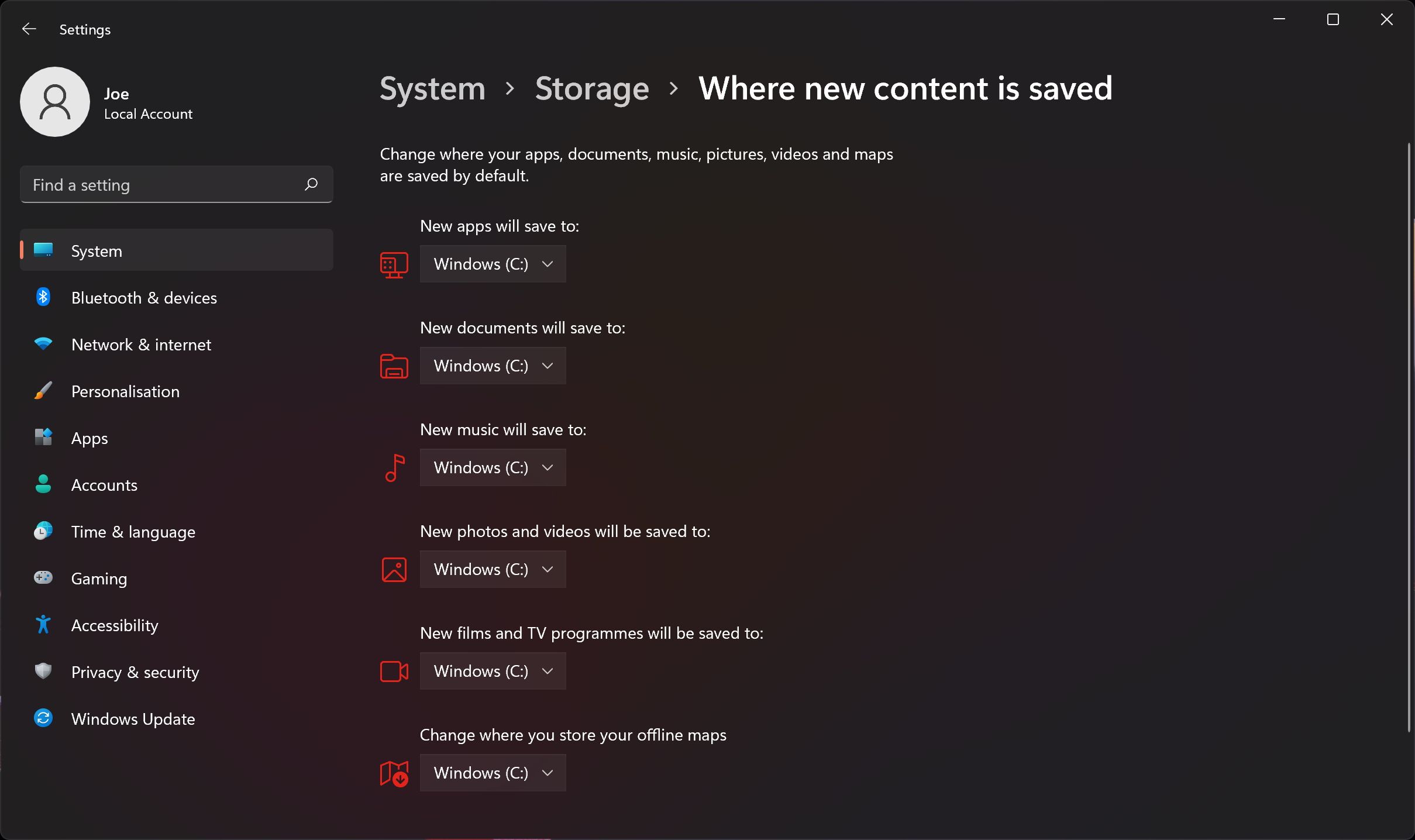 change where new apps save on windows 11