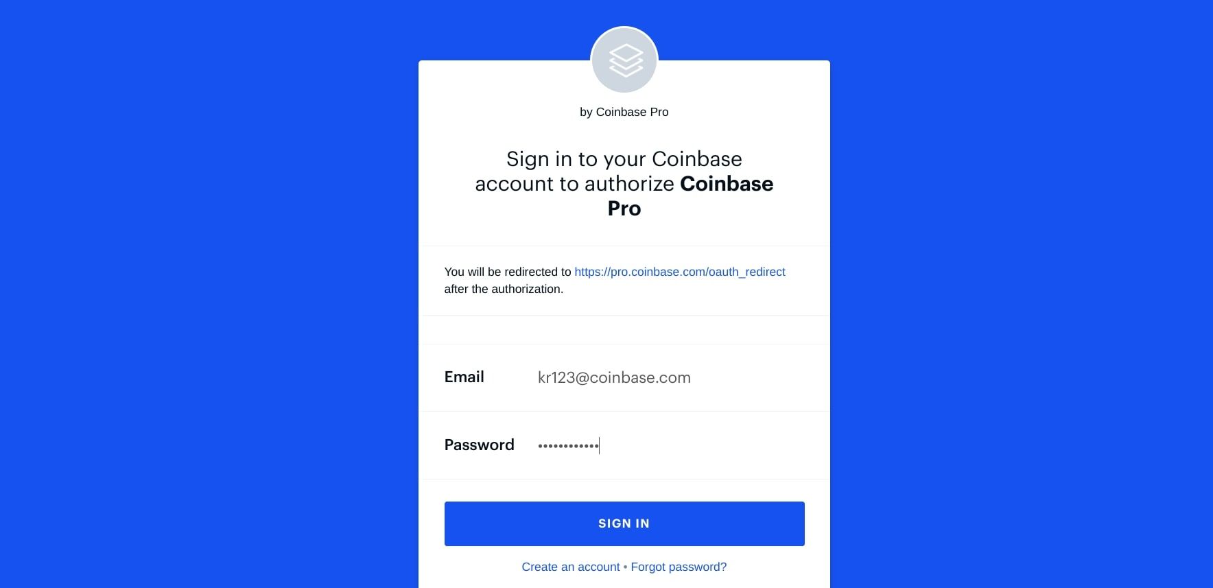 coinbase pro login page screenshot