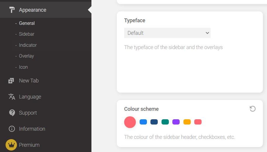 Color scheme settings for Bookmarks Sidebar