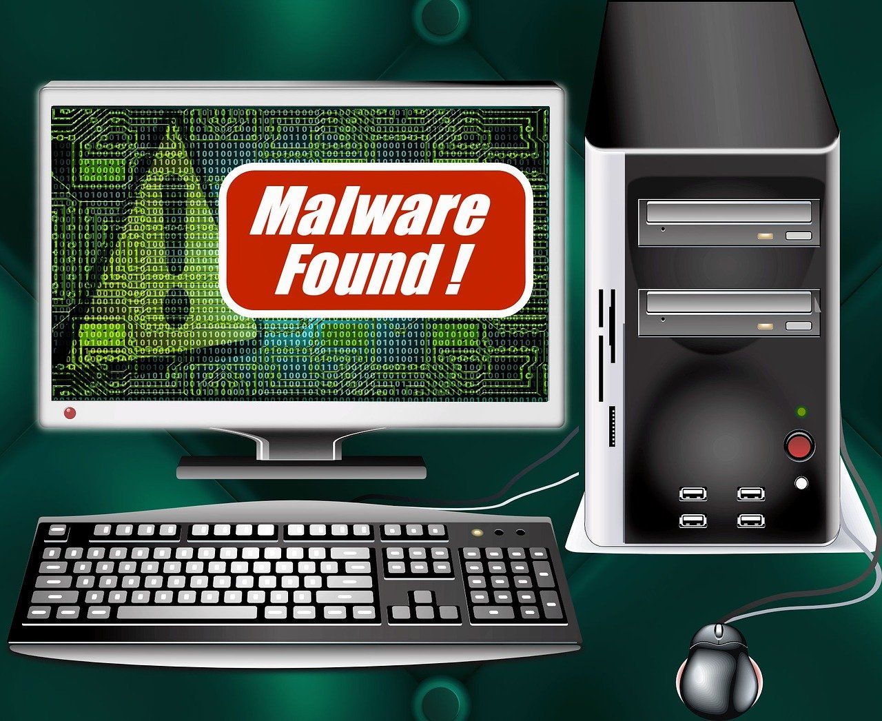 Malware found notice on a desktop screen