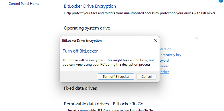 confirm turn off BitLocker