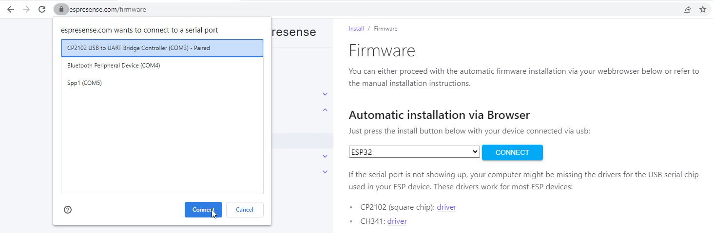 connect esp32 to pc mac for web firmware flash