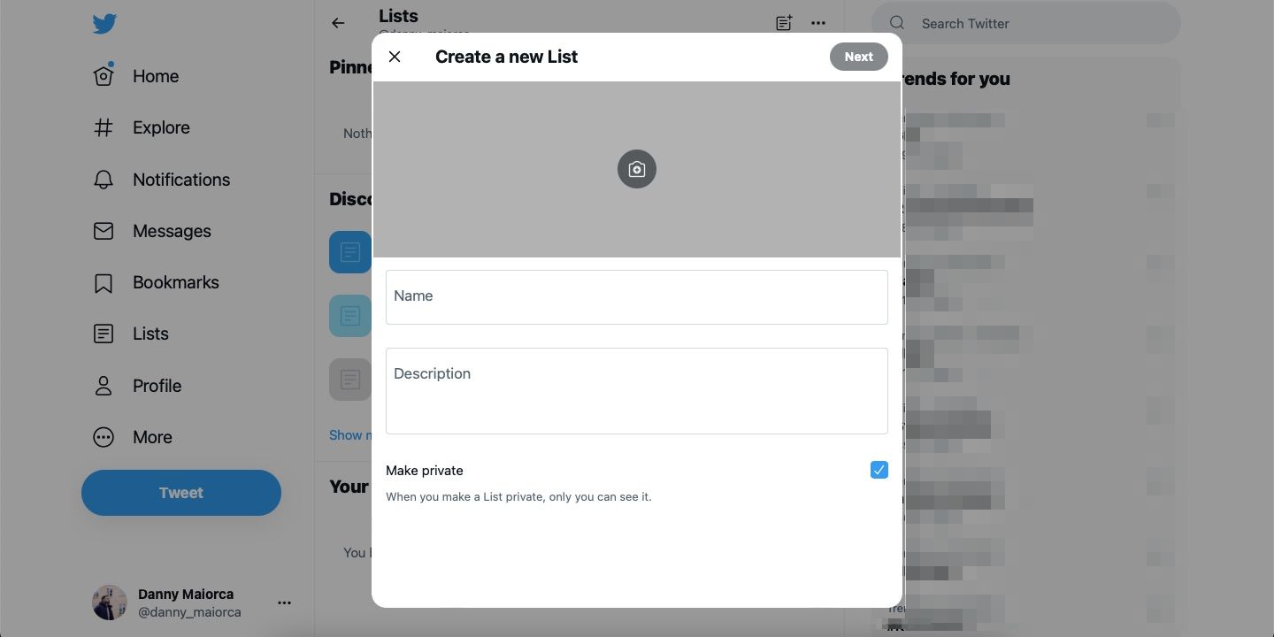 screenshot showing how to customize a list on twitter