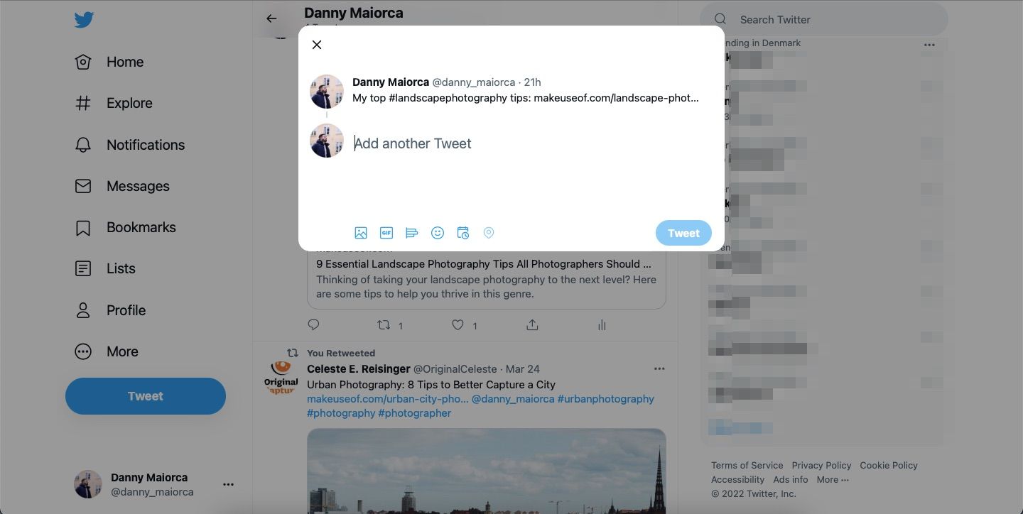 screenshot showing how to create a thread on twitter