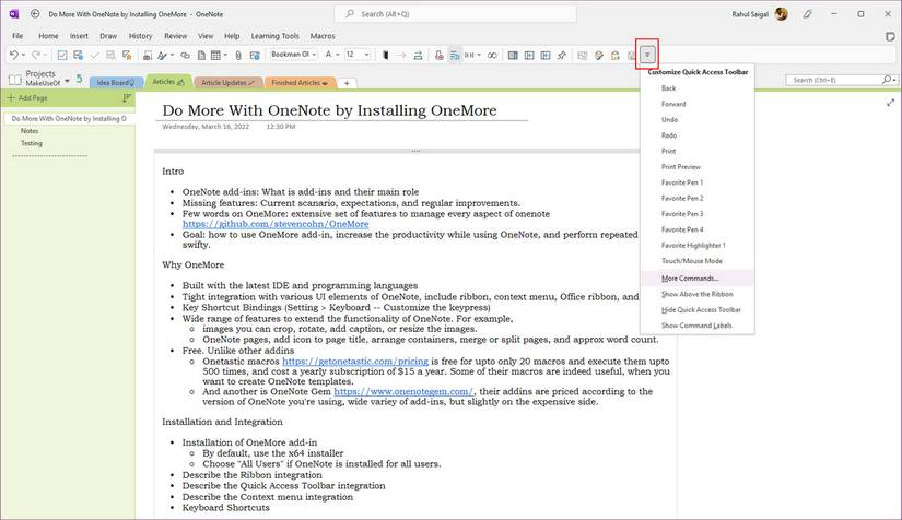 Task Bar Onenote How to Increase the Functionality of OneNote With OneMore Add-In
