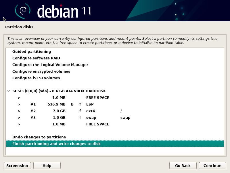 Debian EFI paritition scheme