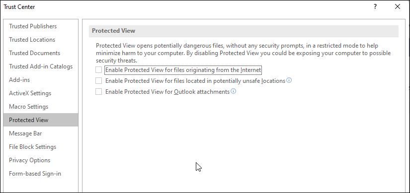 disable protected view 