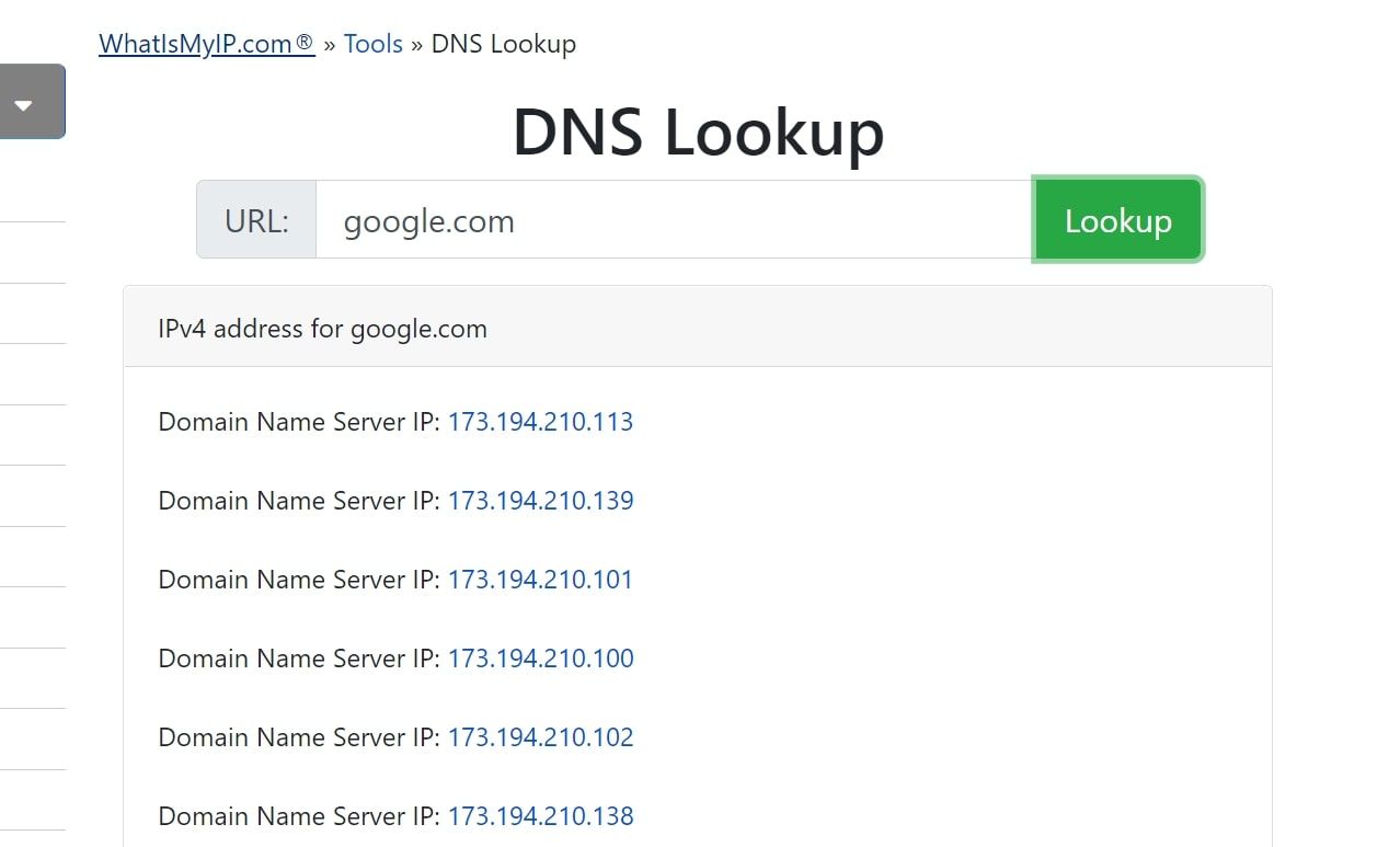 DNS lookup tool