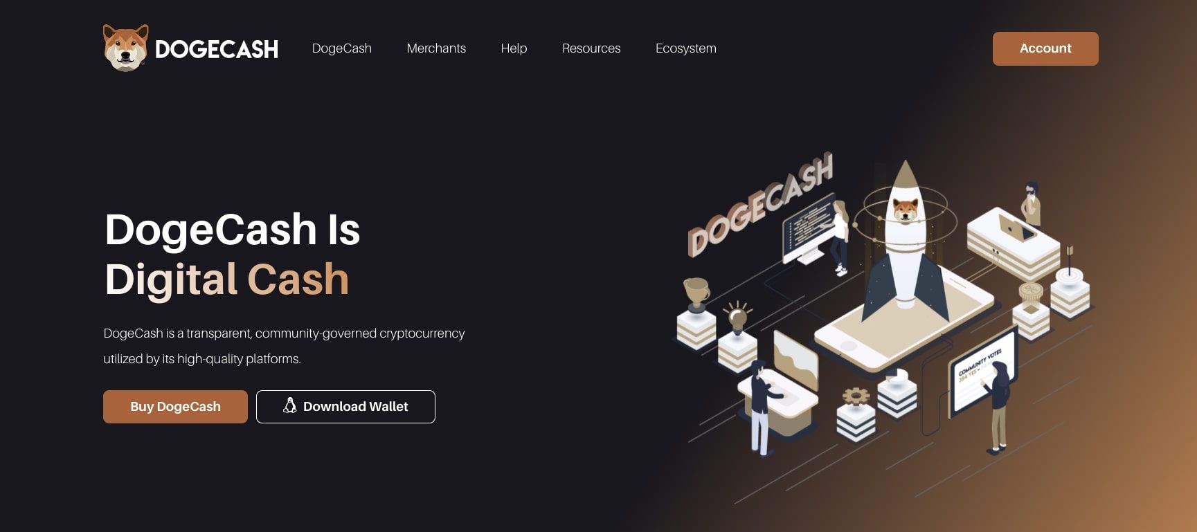 اسکرین شات صفحه اصلی وب سایت dogecash