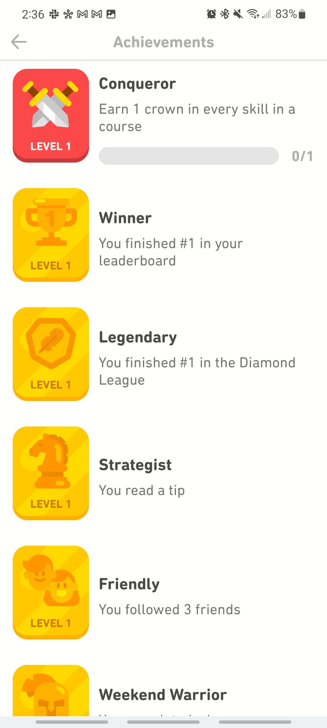 duolingo app achievements screen