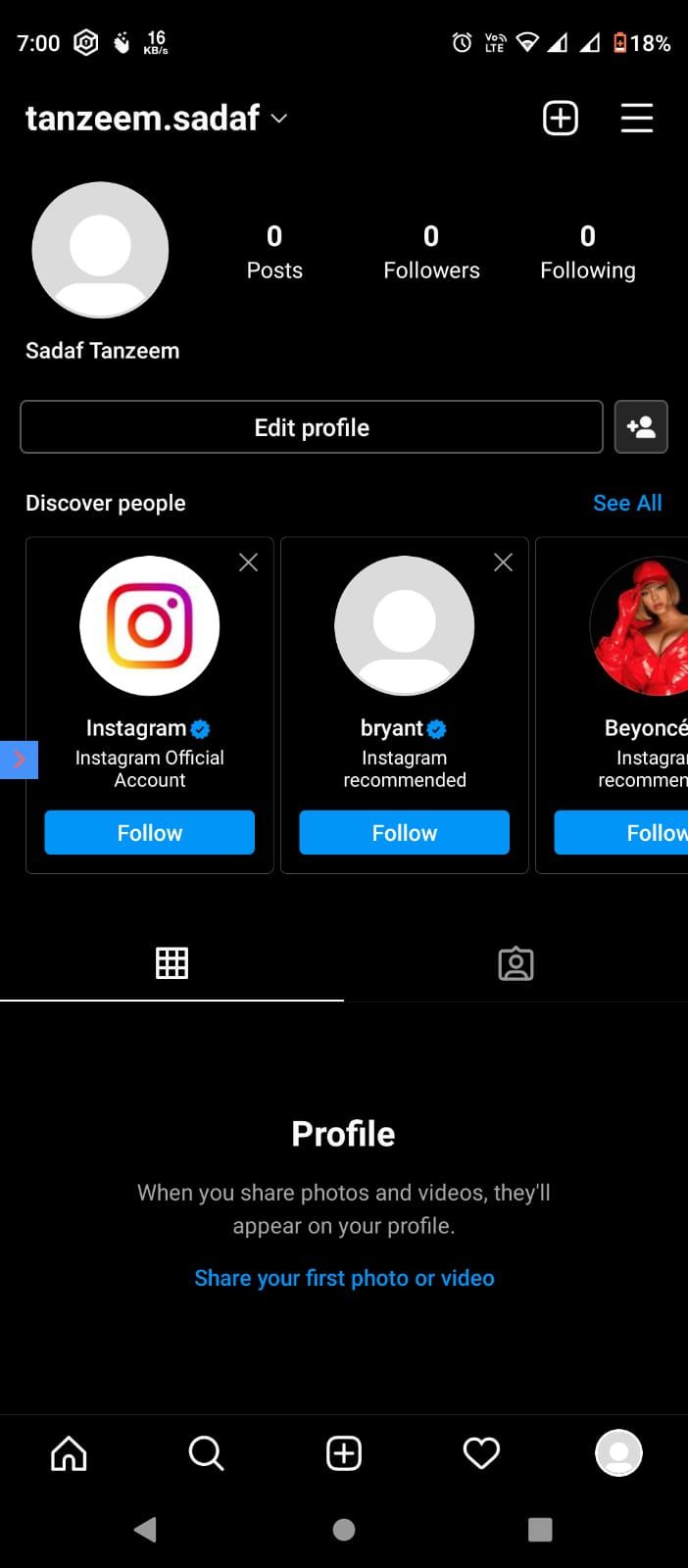 Instagram home page to edit profile