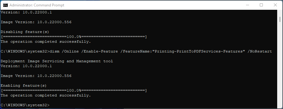 enable print to pdf optional feature command prompt