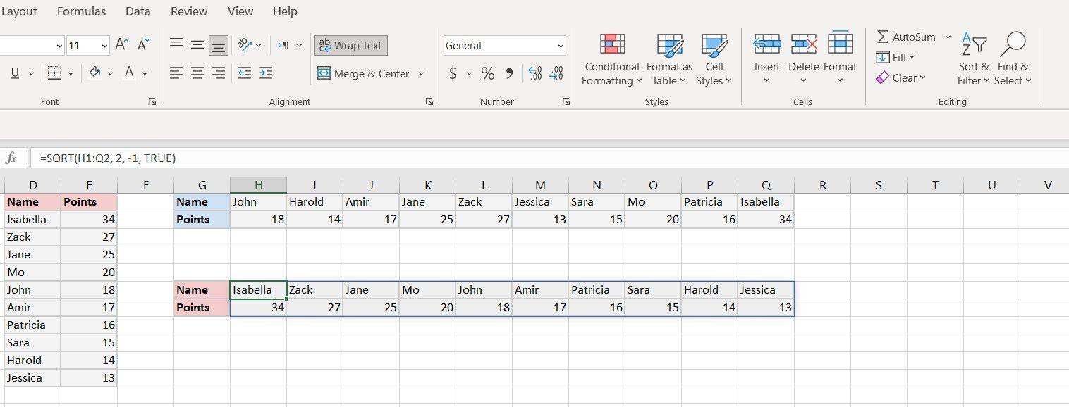 Sorting by column in Excel.