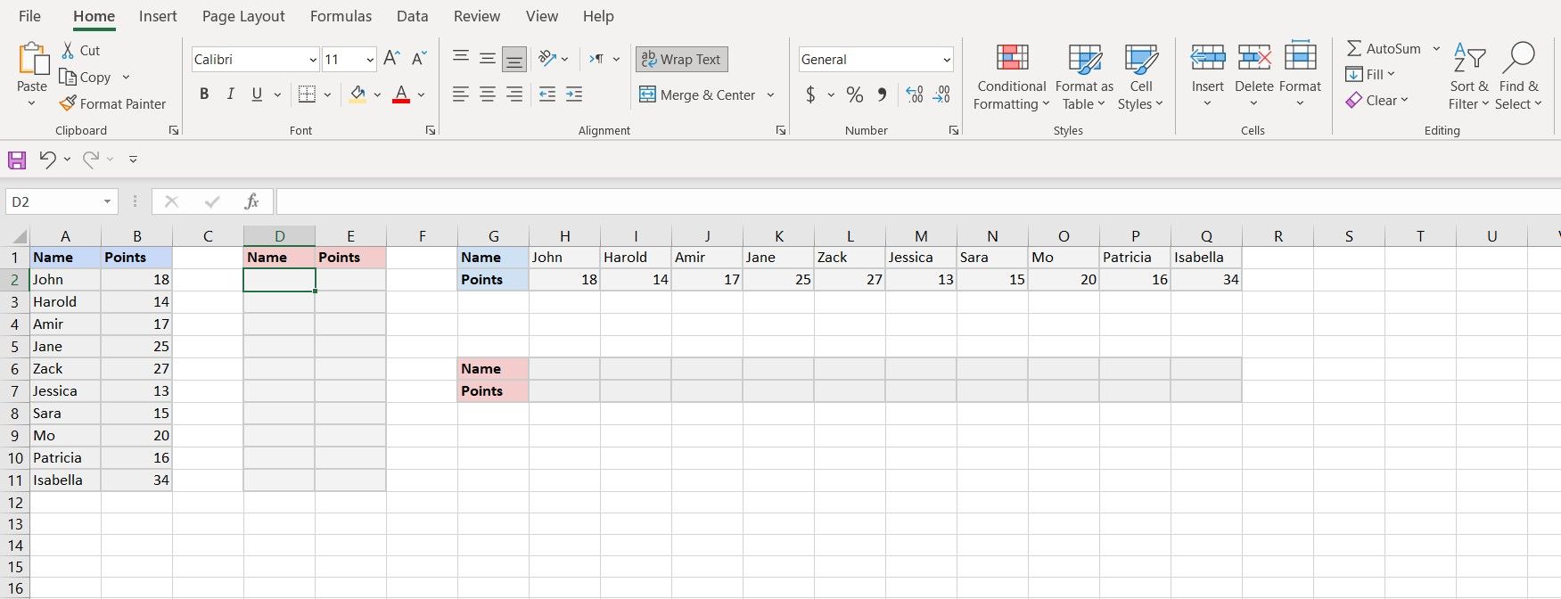 SORT function sample in Excel.