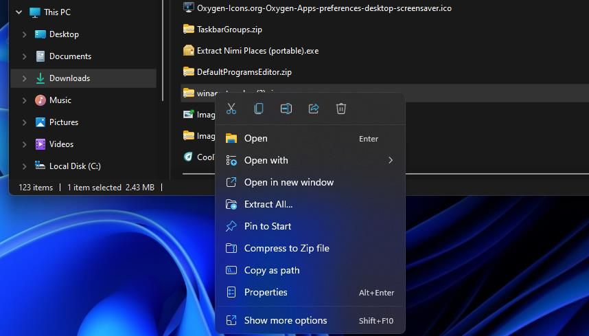 The Extract All context menu option 