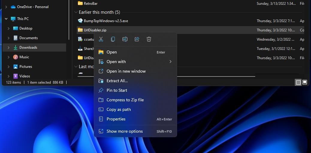 The Extract All context menu option 