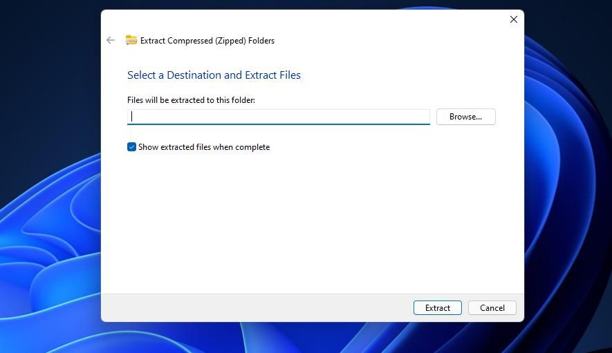 The Extract Compressed (Zipped) Folder window 
