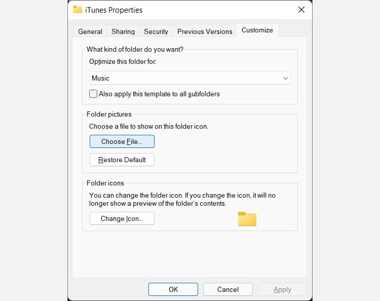 Customize tab in file properties in Windows 11.
