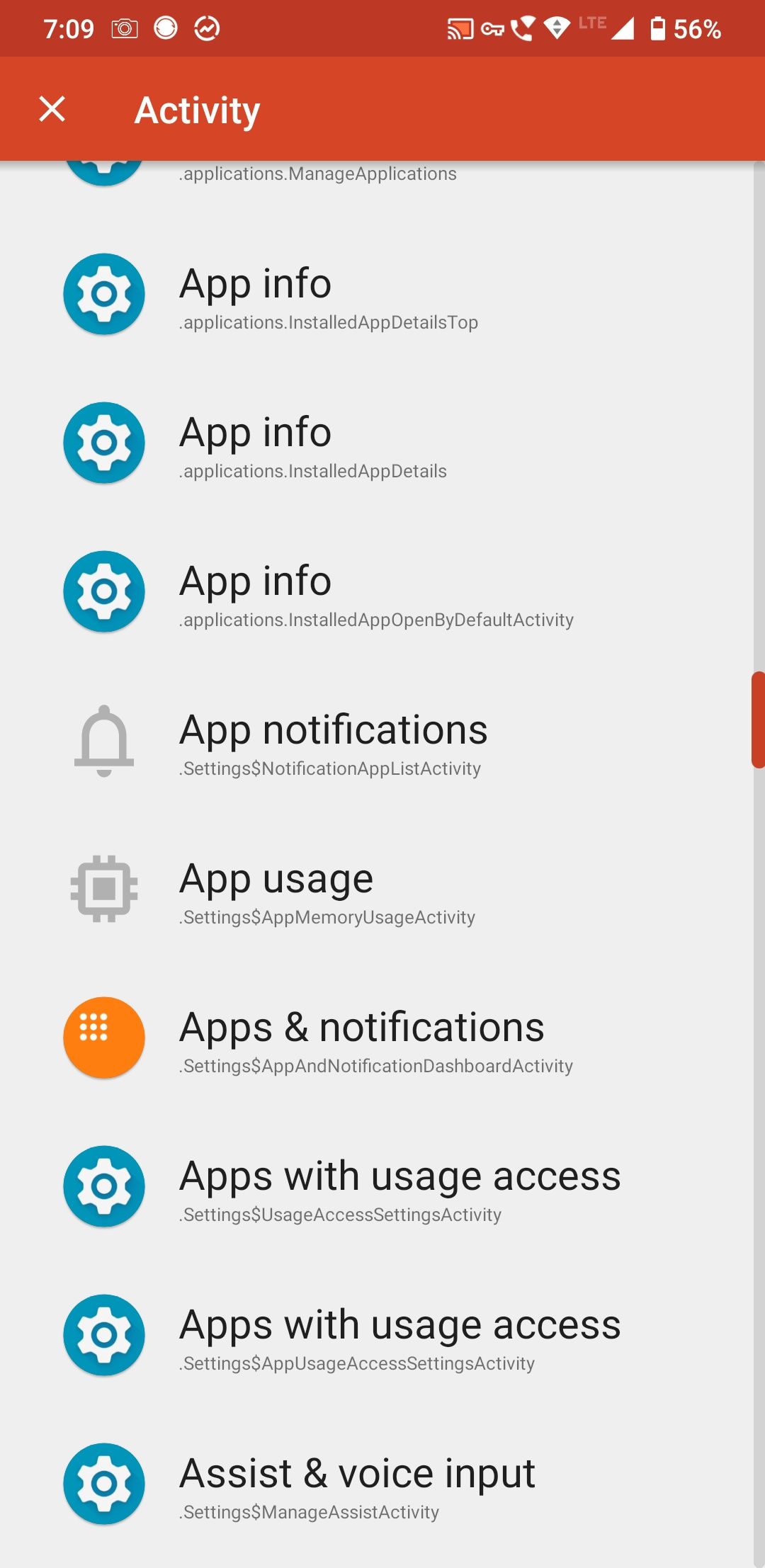 app activities screen