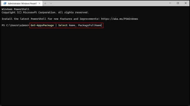Execute 'Get-AppxPackage' command