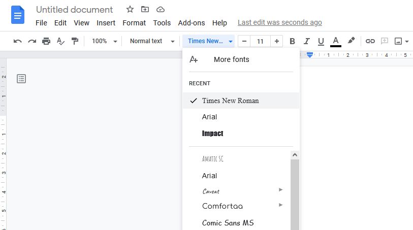 google docs changing font size