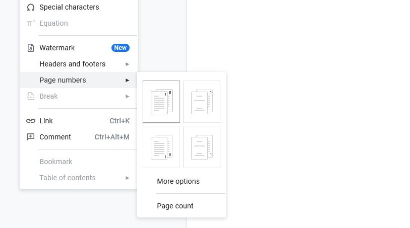 google docs page numbers