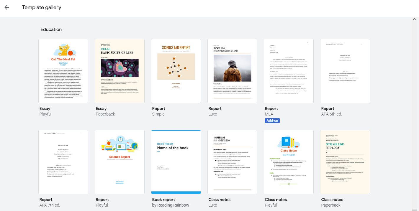 google docs template gallery