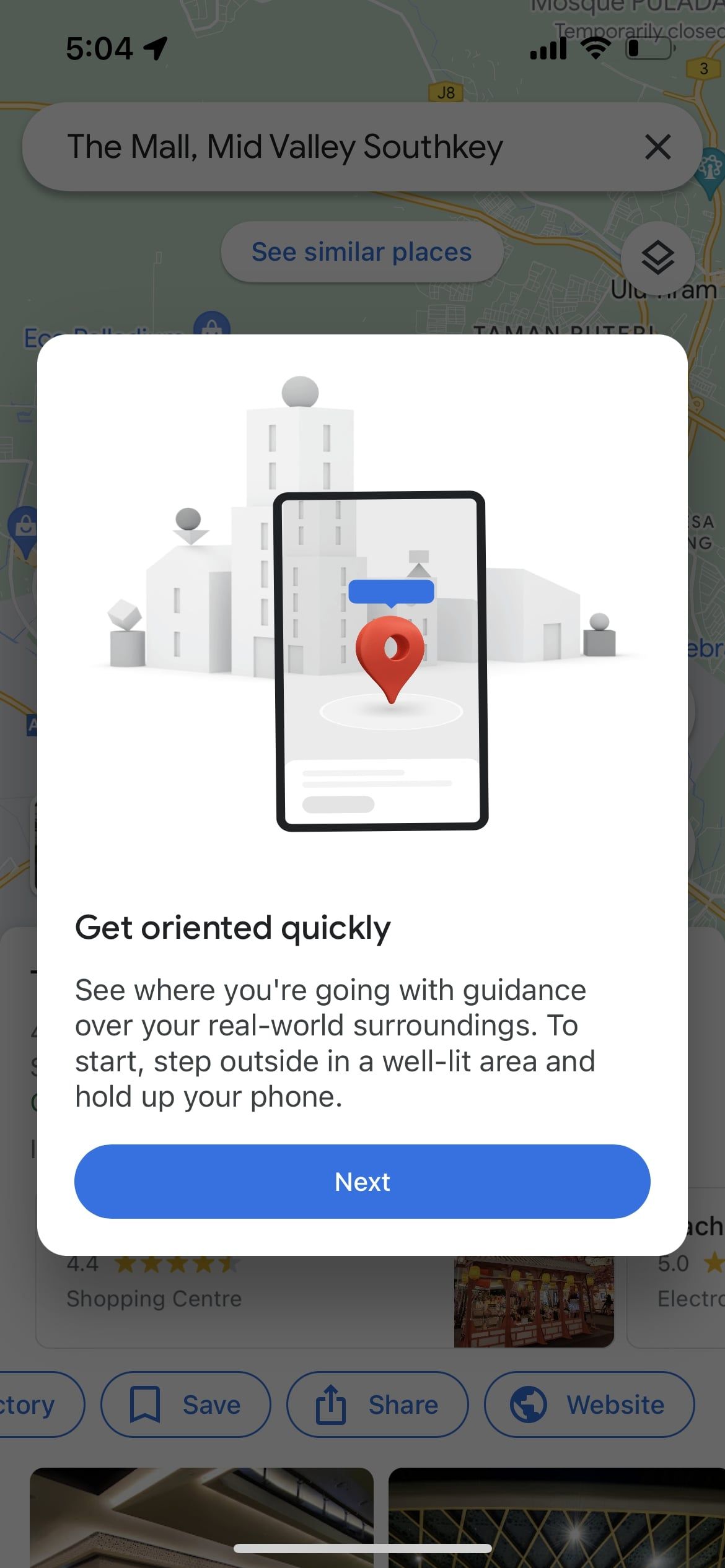 google maps app activate live view