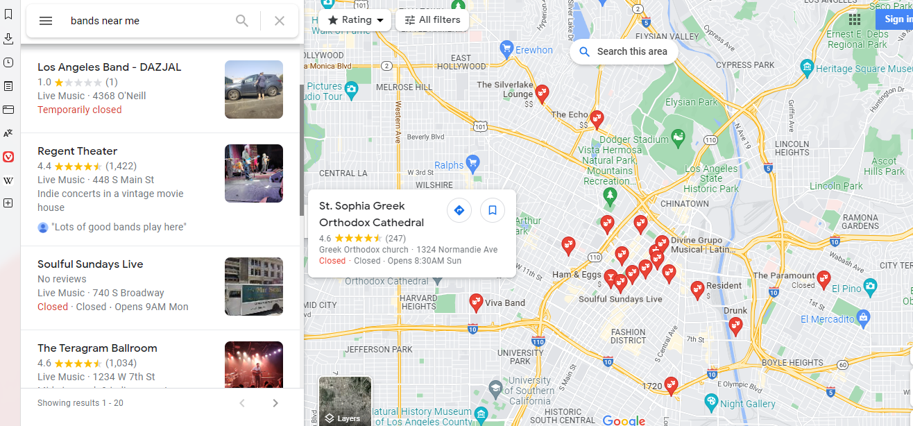 google maps bands near me screenshot