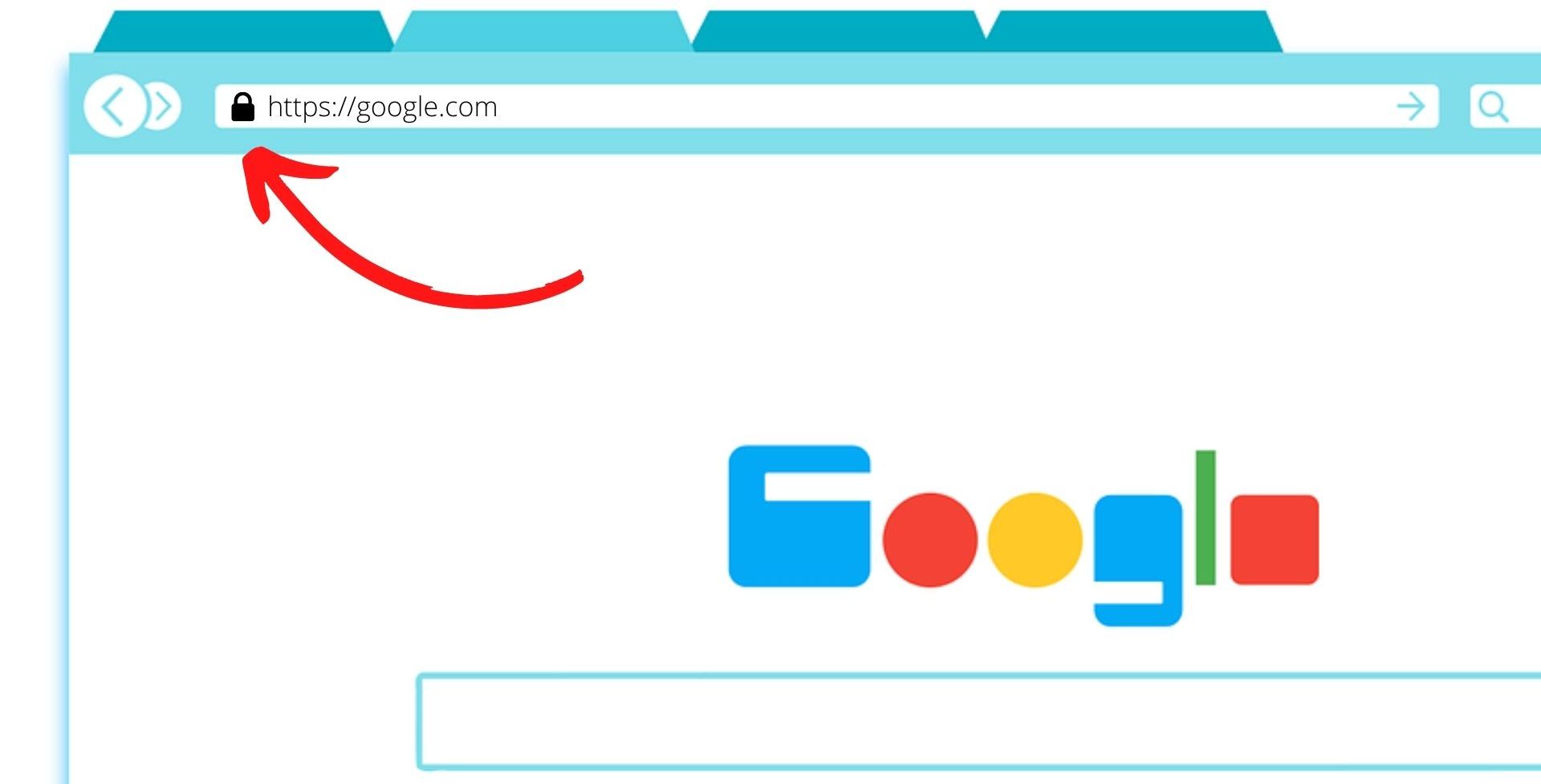 pagină de căutare Google cu săgeata care indică adresa URL